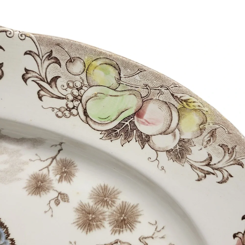 Vintage Turkey Oval Platter Thanksgiving‎ Country Scene Fruit Border Made Japan